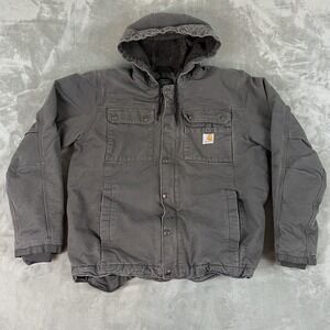 Carhartt Jacket Mens Medium Gray Hooded Sherpa Lined Full Zip Relaxed OJ3826-M